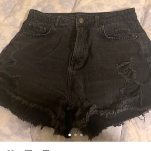 high rise black denim shorts